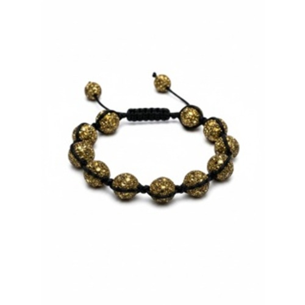 Gold Crystal Disco Ball Shamballa Bracelet Adjustable Black Braided Macrame Cord